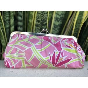 Key West Floral Clutch Purse Cosmetic Travel Bag Makeup Case Pink Green Flowers